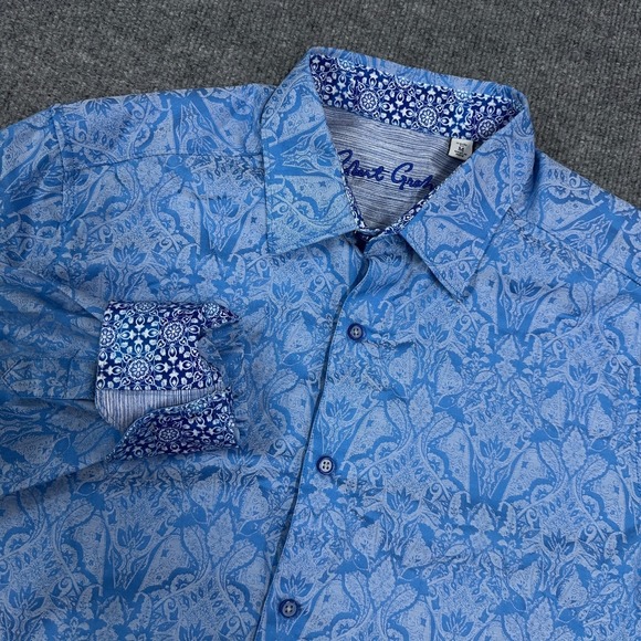 Robert Graham Shirt Mens M Blue Paisley Skull AOP Flip Cuff Classic Fit Button - Picture 1 of 9